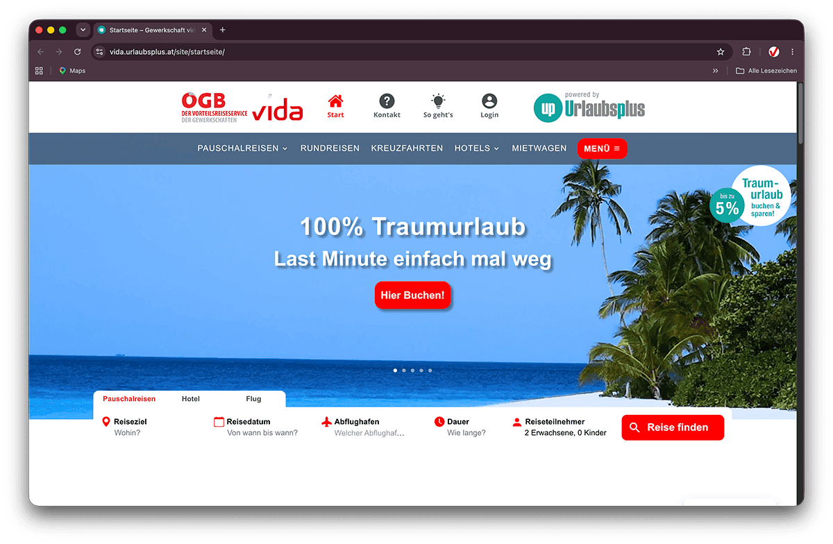 Screenshot vida Urlaubsplus