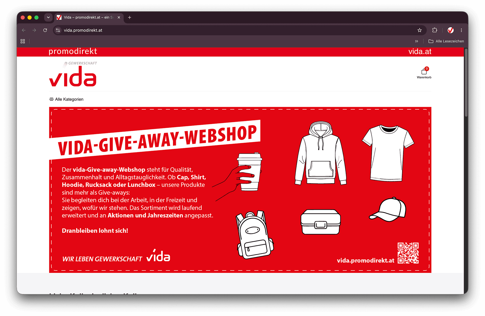 Screenshot vida Give Away Webshop
