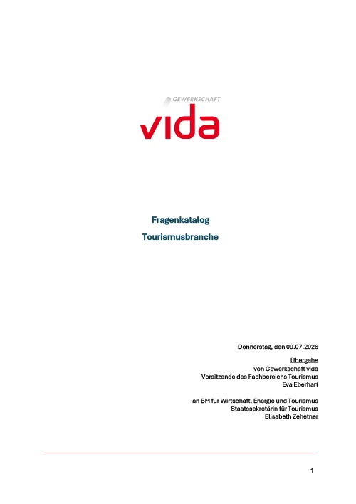 Fragenkatalog zur Situation und Zukunft des österreichischen Tourismus und seiner Beschäftigten 